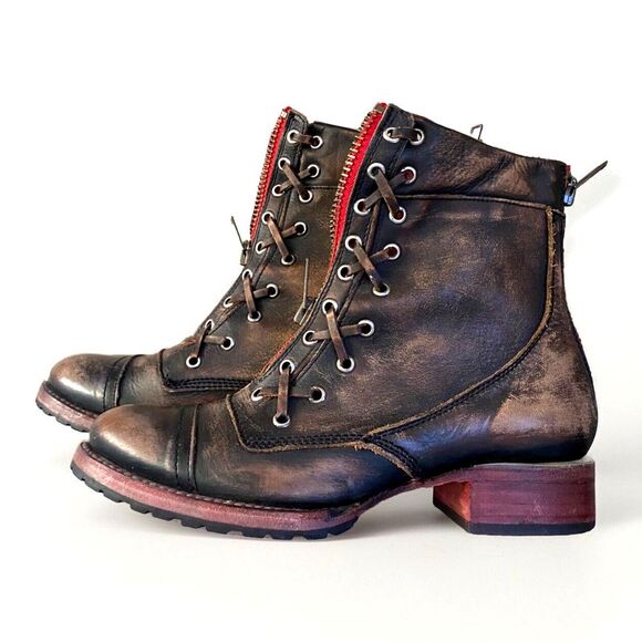 FreeBird Steven Liverpool Zip Distressed Leather‎ Boots W 10 Brown Red Combat - Picture 7 of 10